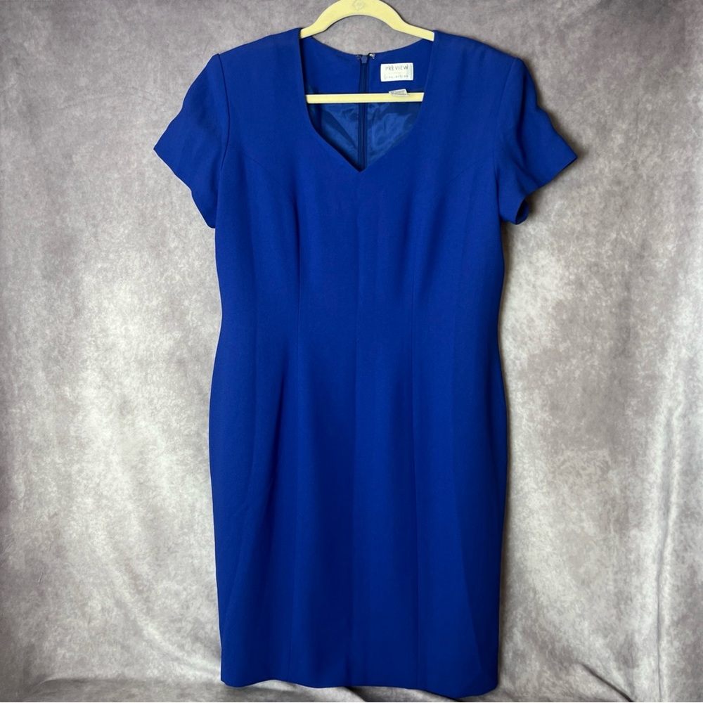Preview Collection Cobalt Blue Short Sleeve V-Neck Sheath Dress Women’s 12